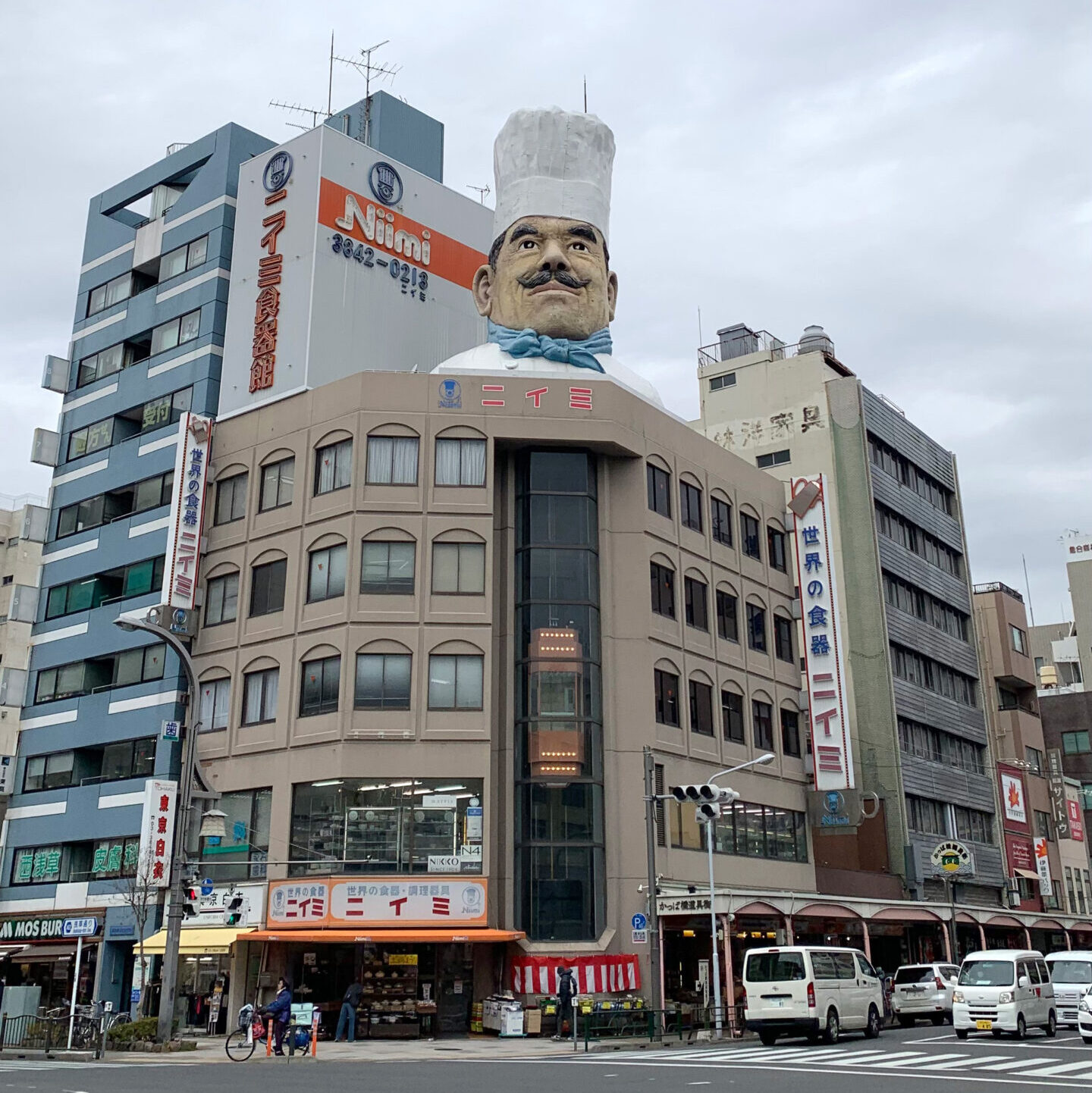 Jumbo Cock Statue at  Niimi Western Tableware Shop, Kappabashi, Tokyo Walking Guide