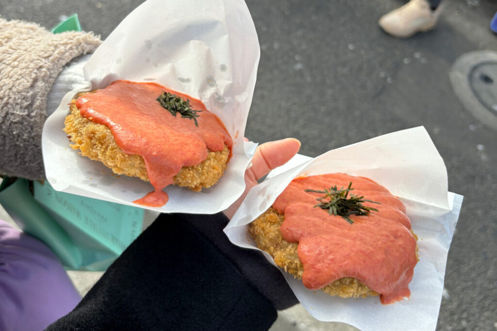 Mentaiko Monja Croquette, Tsukiji Outer Market, Tokyo